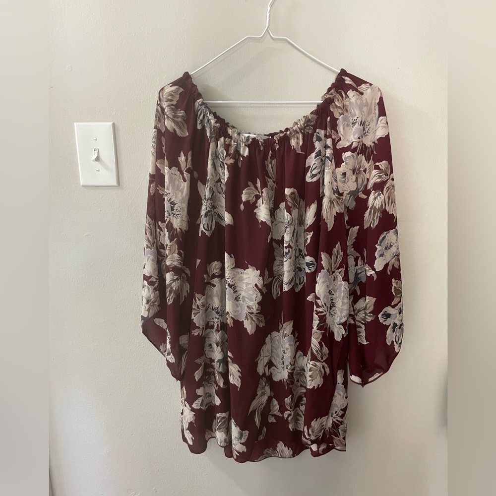 Womens 3XL Maroon Floral See Thru Blouse by Kiki La Rue Tote9